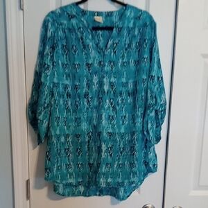 Faded Glory Aqua Patterned Blouse